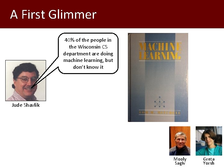 A First Glimmer 40% of the people in the Wisconsin CS department are doing