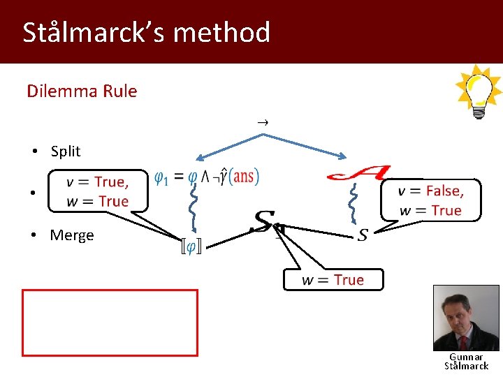 Stålmarck’s method Dilemma Rule • Split • Propagate • Merge Gunnar Stålmarck 