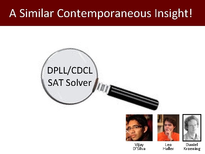 A Similar Contemporaneous Insight! DPLL/CDCL SAT Solver Vijay D’Silva Leo Haller Daniel Kroening 