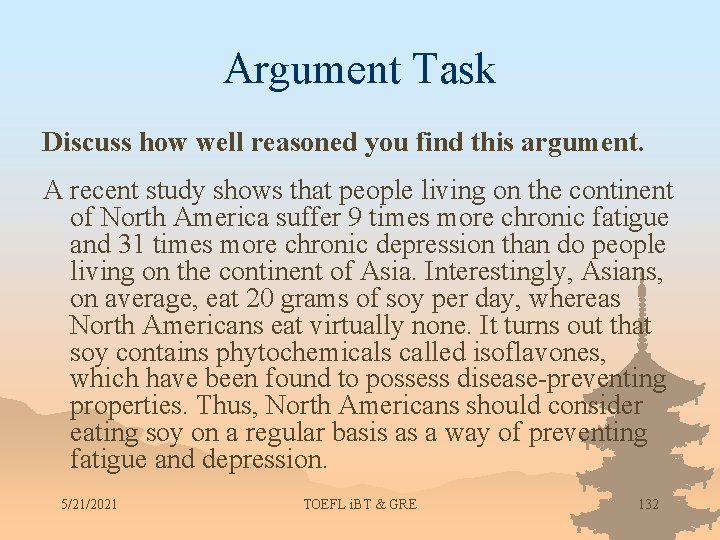 Argument Task Discuss how well reasoned you find this argument. A recent study shows