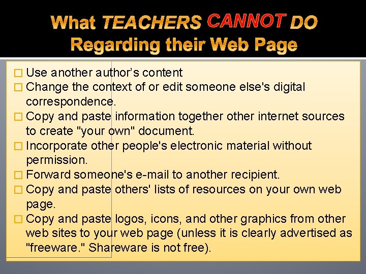 CANNOT � Use another author’s content � Change the context of or edit someone CANNOT � Use another author’s content � Change the context of or edit someone