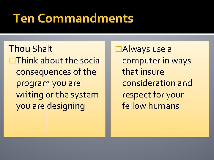 Ten Commandments Thou Shalt �Think about the social consequences of the program you are Ten Commandments Thou Shalt �Think about the social consequences of the program you are