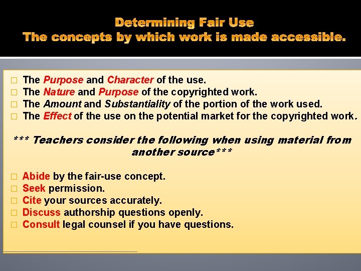 � � The Purpose and Character of the use. The Nature and Purpose of � � The Purpose and Character of the use. The Nature and Purpose of