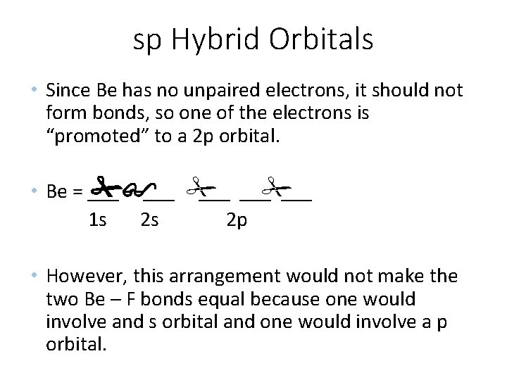 sp Hybrid Orbitals • Since Be has no unpaired electrons, it should not form