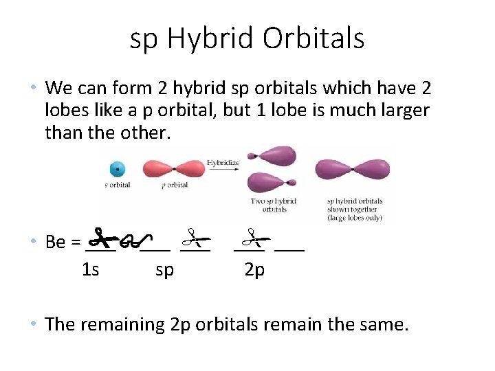 sp Hybrid Orbitals • We can form 2 hybrid sp orbitals which have 2