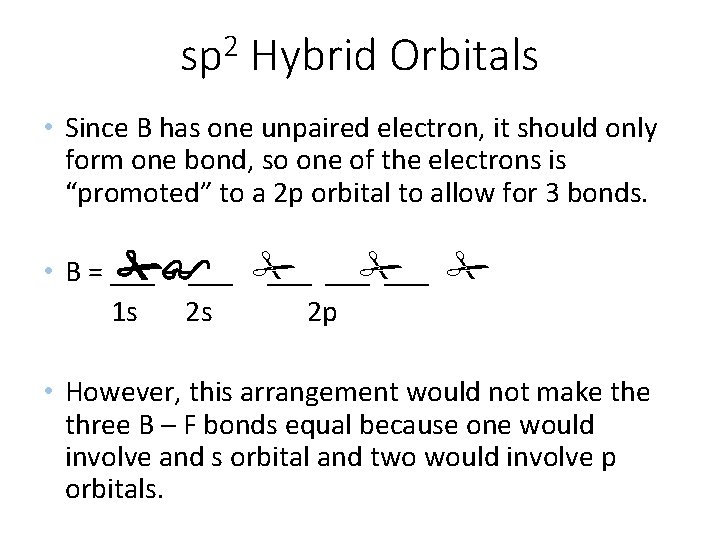 2 sp Hybrid Orbitals • Since B has one unpaired electron, it should only