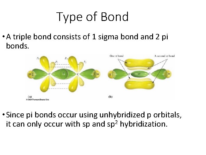 Type of Bond • A triple bond consists of 1 sigma bond and 2