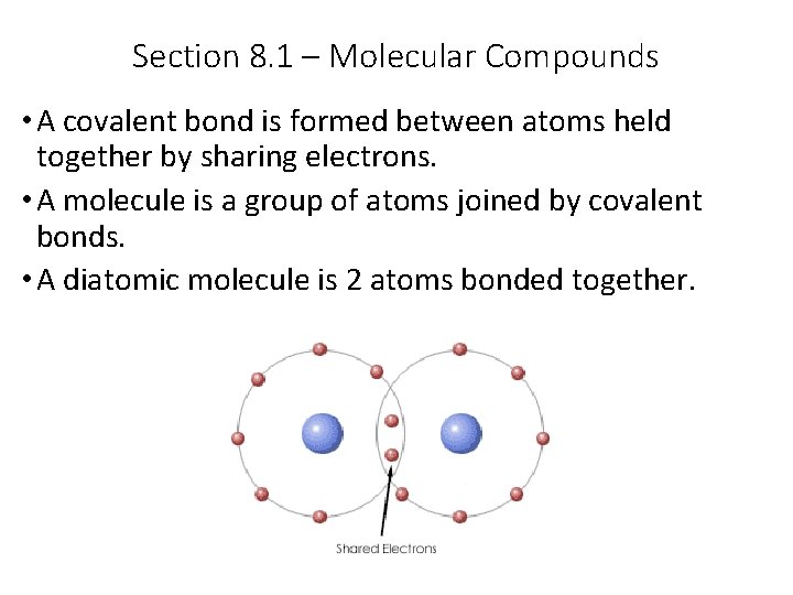 Section 8. 1 – Molecular Compounds • A covalent bond is formed between atoms
