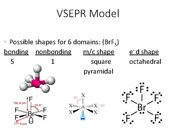 VSEPR Model • Possible shapes for 6 domains: (Br. F 5) bonding nonbonding m/c