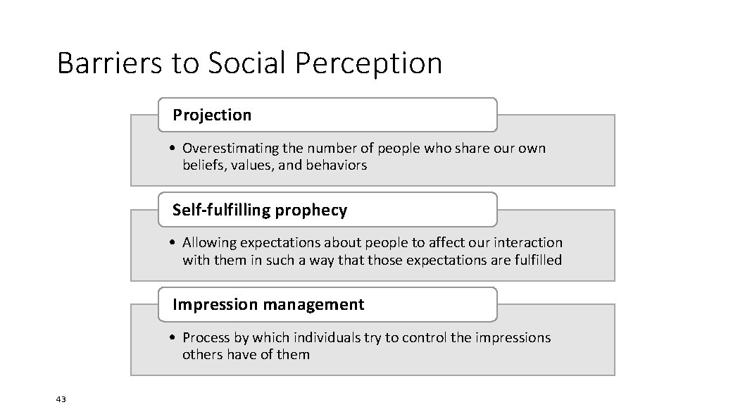 Barriers to Social Perception Projection • Overestimating the number of people who share our