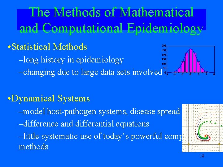 The Methods of Mathematical and Computational Epidemiology • Statistical Methods –long history in epidemiology