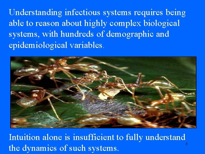 Understanding infectious systems requires being able to reason about highly complex biological systems, with