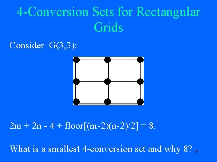 4 -Conversion Sets for Rectangular Grids Consider G(3, 3): 2 m + 2 n