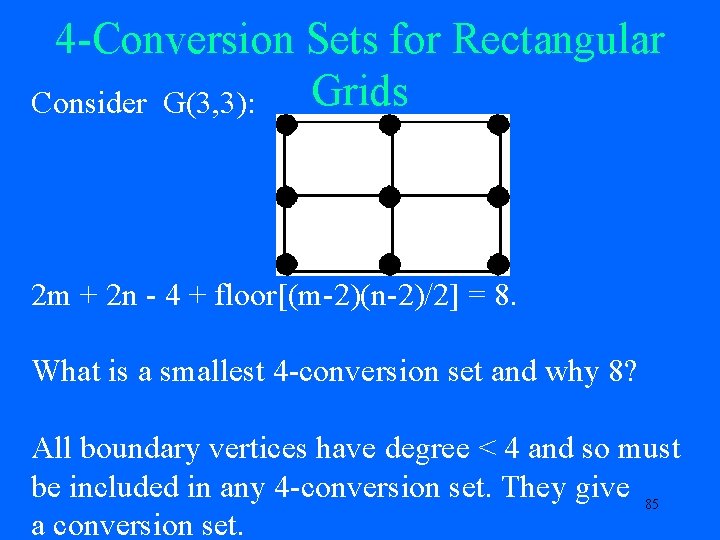 4 -Conversion Sets for Rectangular Grids Consider G(3, 3): 2 m + 2 n