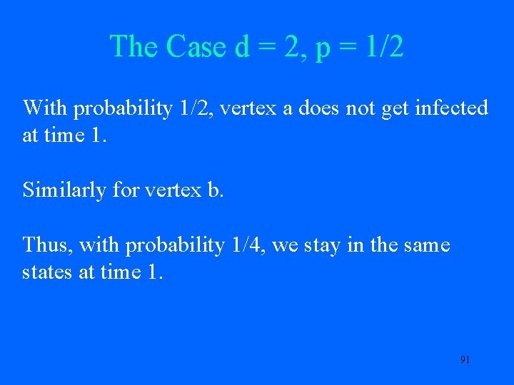 The Case d = 2, p = 1/2 With probability 1/2, vertex a does