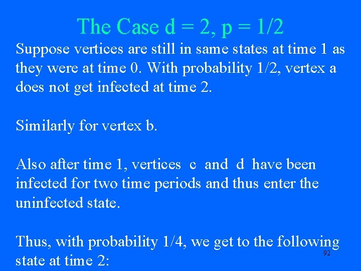 The Case d = 2, p = 1/2 Suppose vertices are still in same