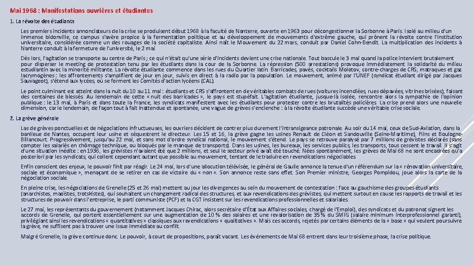 Mai 1968 : Manifestations ouvrières et étudiantes 1. La révolte des étudiants Les premiers