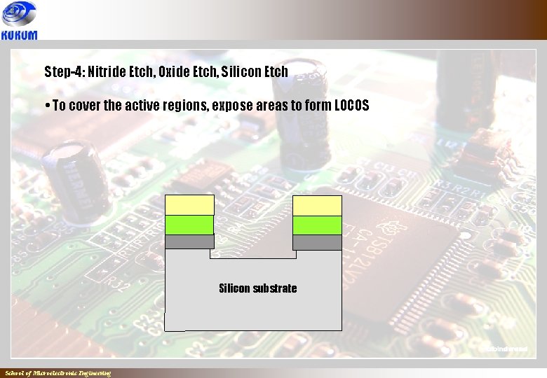 Step-4: Nitride Etch, Oxide Etch, Silicon Etch • To cover the active regions, expose