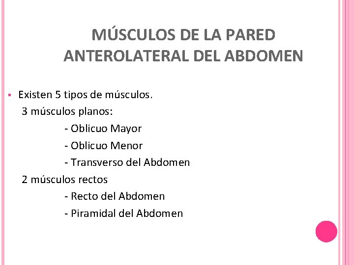 MÚSCULOS DE LA PARED ANTEROLATERAL DEL ABDOMEN § Existen 5 tipos de músculos. 3