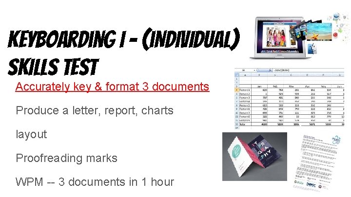 Keyboarding I - (i. NDIVIDUAL) s. KILLS t. EST Accurately key & format 3