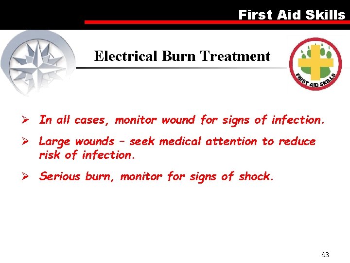 First Aid Skills Electrical Burn Treatment Ø In all cases, monitor wound for signs