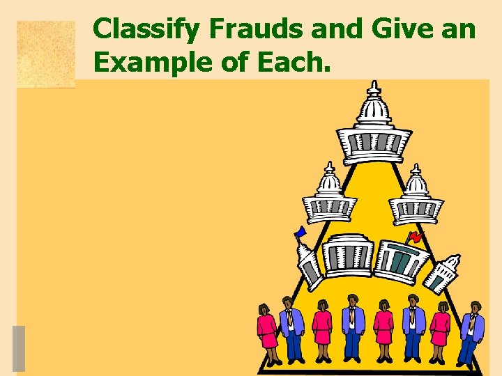 Classify Frauds and Give an Example of Each. 