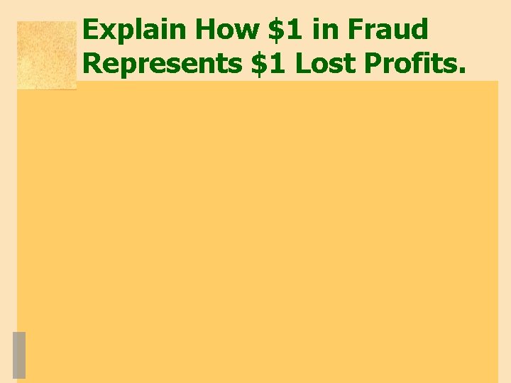 Explain How $1 in Fraud Represents $1 Lost Profits. 