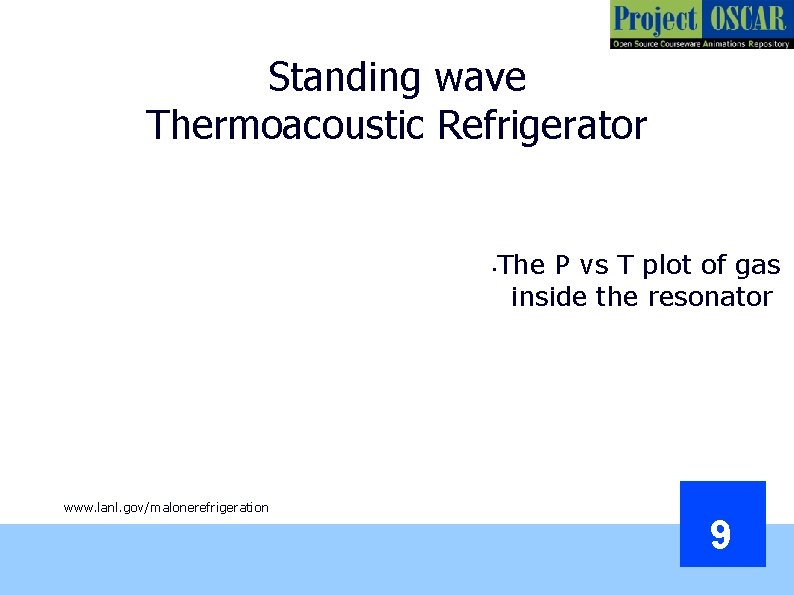 Standing wave Thermoacoustic Refrigerator The P vs T plot of gas inside the resonator
