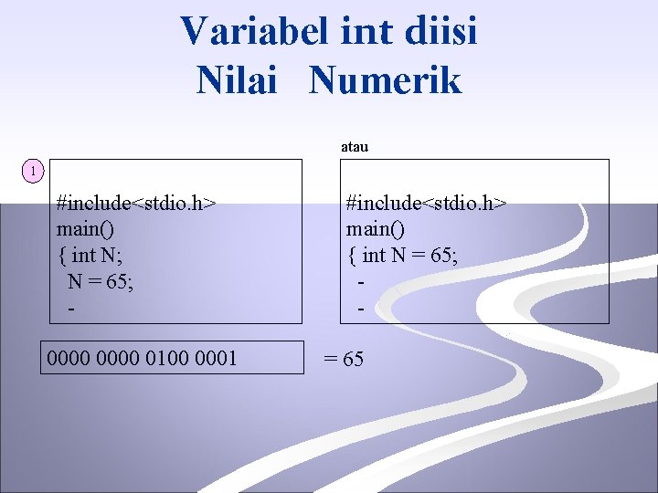 Variabel int diisi Nilai Numerik atau 1 #include<stdio. h> main() { int N; N