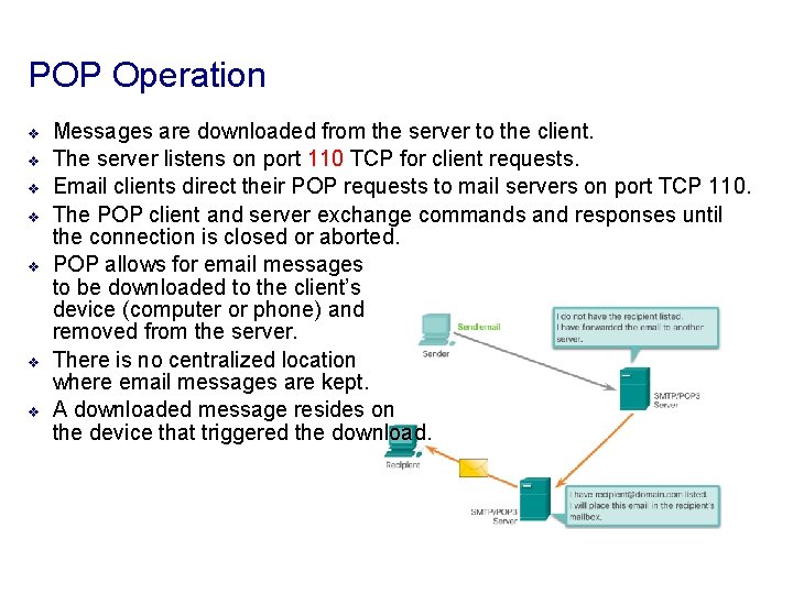 POP Operation v v v v Messages are downloaded from the server to the