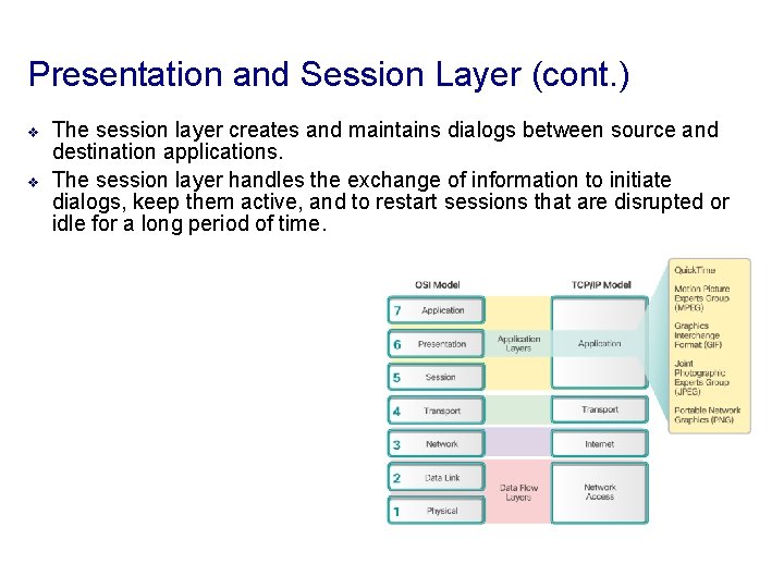 Presentation and Session Layer (cont. ) v v The session layer creates and maintains
