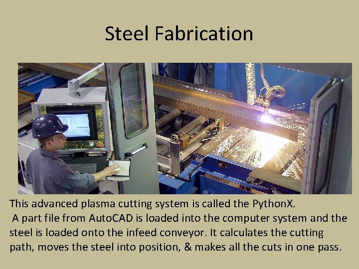 Steel Fabrication This advanced plasma cutting system is called the Python. X. A part