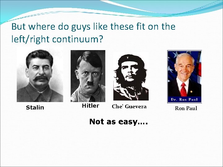 But where do guys like these fit on the left/right continuum? Stalin Hitler Che’