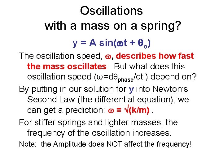 Oscillations with a mass on a spring? y = A sin( t + o)