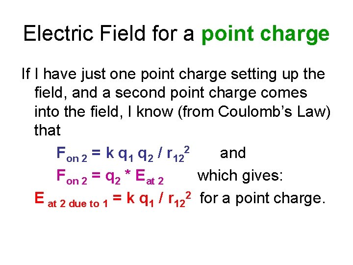 Electric Field for a point charge If I have just one point charge setting