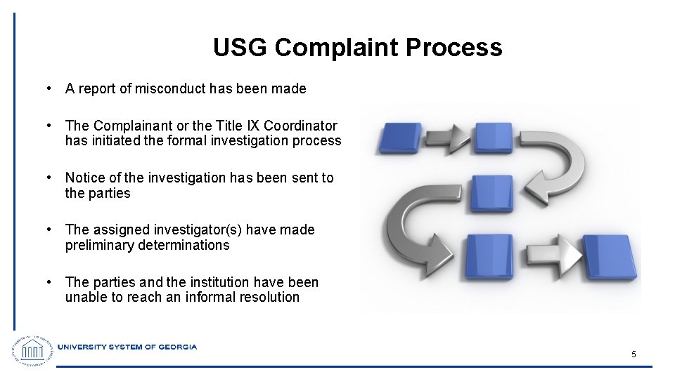 USG Complaint Process • A report of misconduct has been made • The Complainant