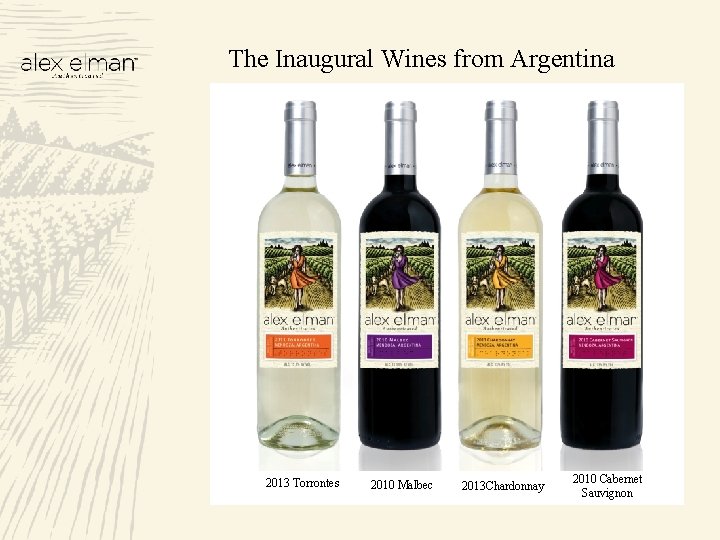 The Inaugural Wines from Argentina 2013 Torrontes 2010 Malbec 2013 Chardonnay 2010 Cabernet Sauvignon