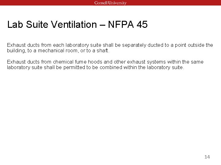 Lab Suite Ventilation – NFPA 45 Exhaust ducts from each laboratory suite shall be Lab Suite Ventilation – NFPA 45 Exhaust ducts from each laboratory suite shall be