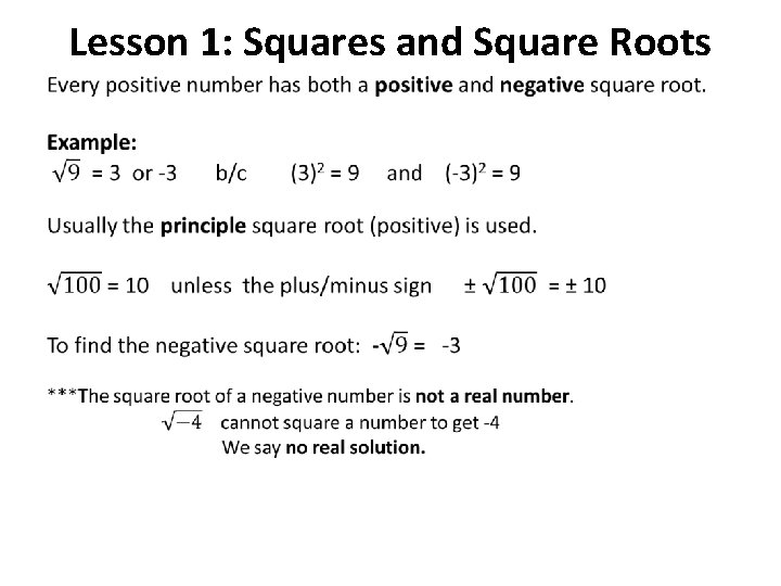 Lesson 1: Squares and Square Roots • 