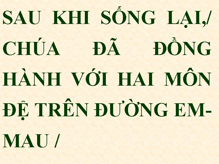 SAU KHI SỐNG LẠI, / CHÚA ĐÃ ĐỒNG HÀNH VỚI HAI MÔN ĐỆ TRÊN