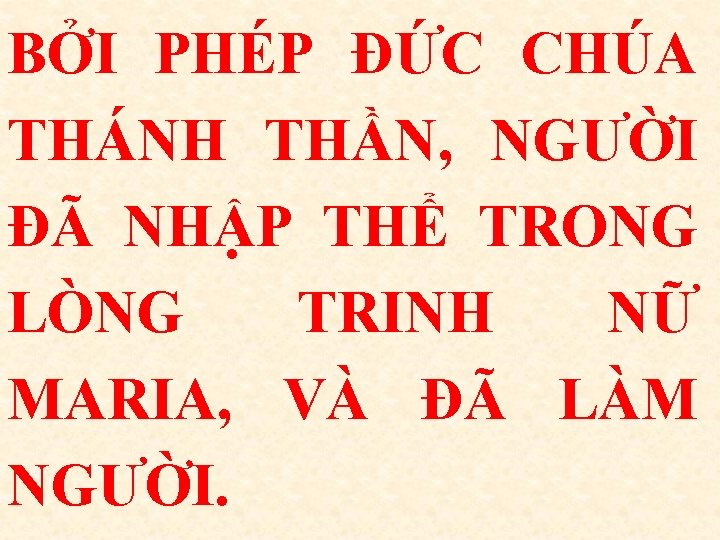 BỞI PHÉP ÐỨC CHÚA THÁNH THẦN, NGƯỜI ĐÃ NHẬP THỂ TRONG LÒNG TRINH NỮ