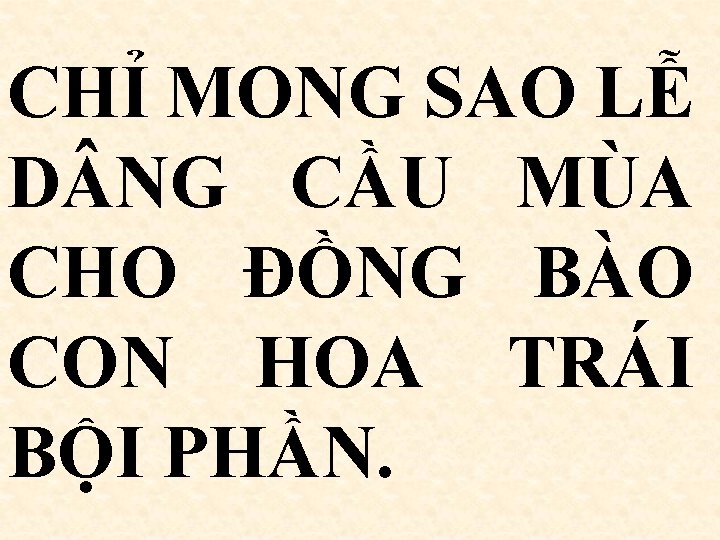 CHỈ MONG SAO LỄ D NG CẦU MÙA CHO ĐỒNG BÀO CON HOA TRÁI