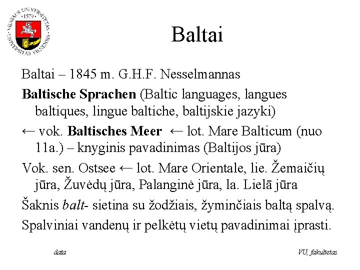 Baltai – 1845 m. G. H. F. Nesselmannas Baltische Sprachen (Baltic languages, langues baltiques,
