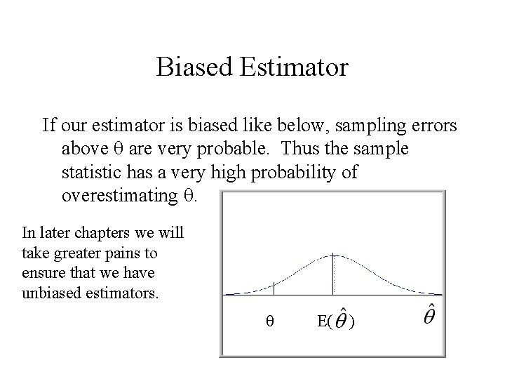 Biased Estimator If our estimator is biased like below, sampling errors above are very