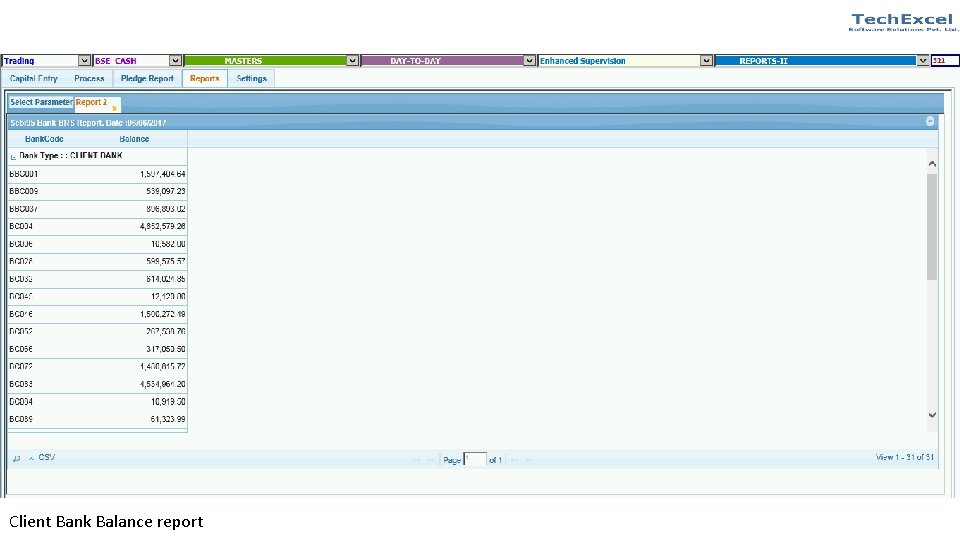 Client Bank Balance report 
