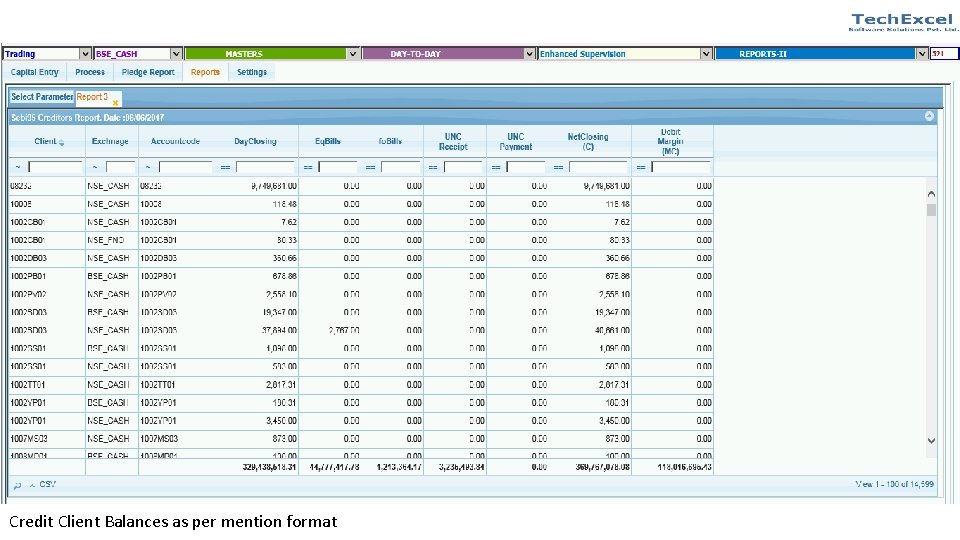 Credit Client Balances as per mention format 