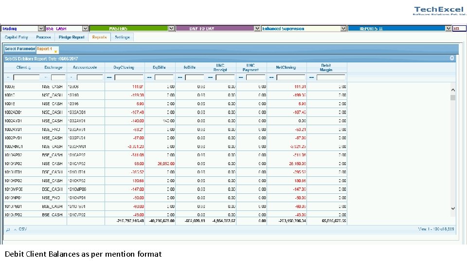 Debit Client Balances as per mention format 