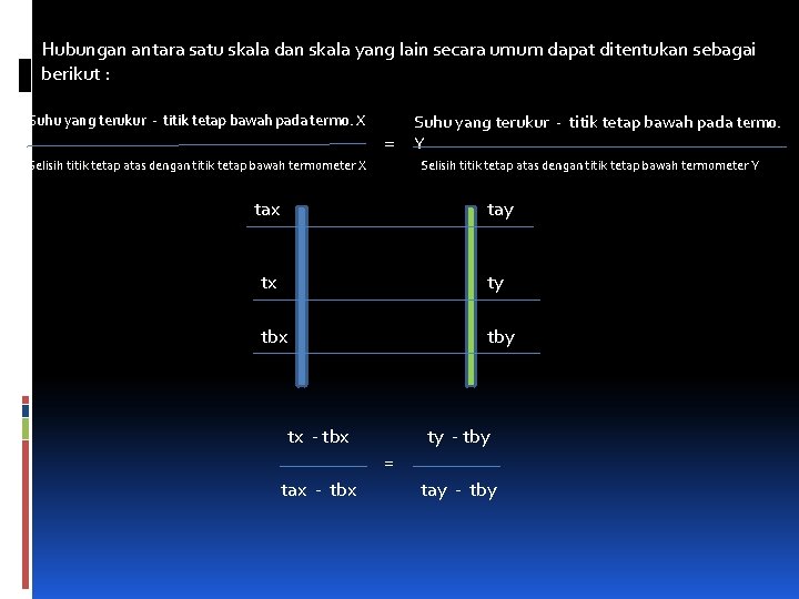 Hubungan antara satu skala dan skala yang lain secara umum dapat ditentukan sebagai berikut