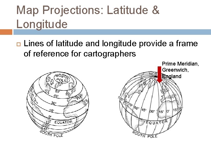 Map Projections: Latitude & Longitude Lines of latitude and longitude provide a frame of