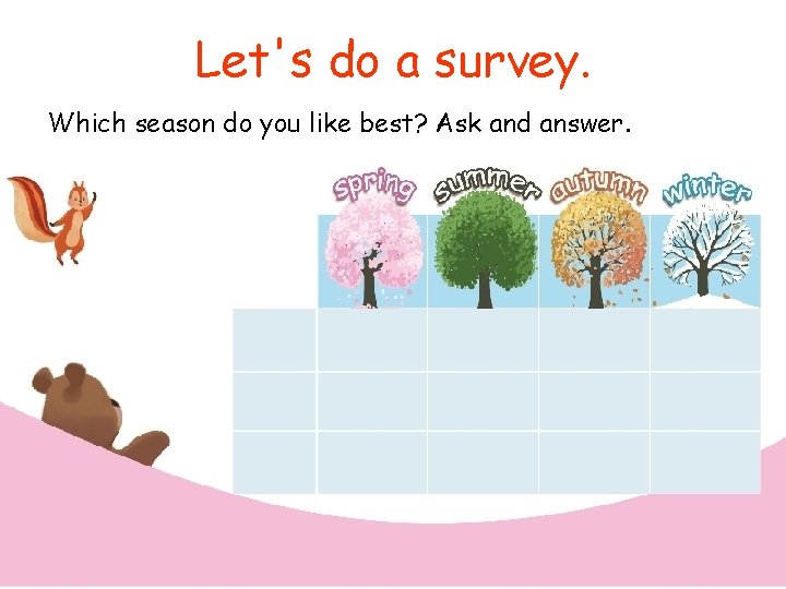 Let's do a survey. Which season do you like best? Ask and answer. 